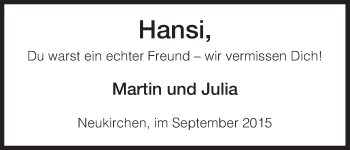 Todesanzeige von Hansi  von Hersfeld