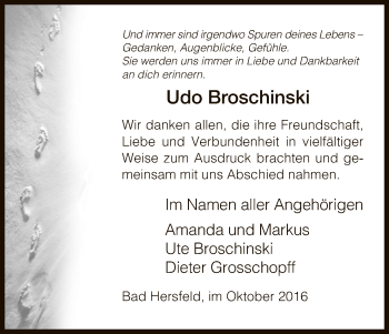 Todesanzeige von Udo Broschinski von Hersfeld