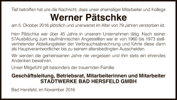 Todesanzeige von Werner Pätschke von Hersfeld