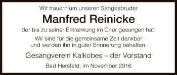 Todesanzeige von Manfred Reinicke von Hersfeld