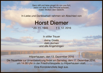 Todesanzeige von Horst Diemer von Hersfeld