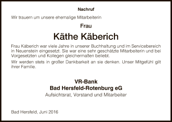 Todesanzeige von Käthe Käberich von Hersfeld