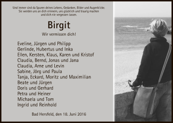 Todesanzeige von Birgit  von Hersfeld