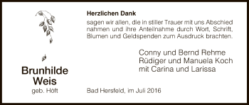 Todesanzeige von Brunhilde Weis von Hersfeld