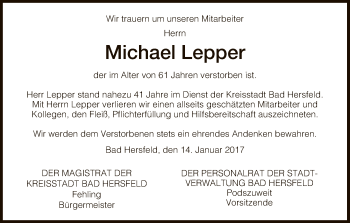 Todesanzeige von Michael Lepper von Hersfeld