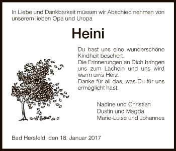 Todesanzeige von Heini  von Hersfeld