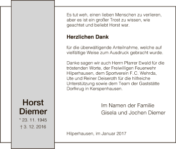 Todesanzeige von Horst Diemel von Hersfeld