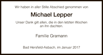 Todesanzeige von Michael Lepper von Hersfeld
