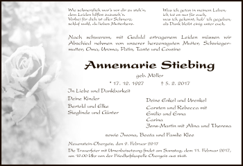 Todesanzeige von Annemarie Stiebing von Hersfeld