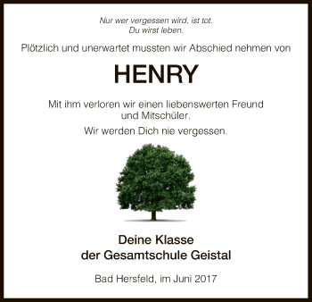 Todesanzeige von Henry  von Hersfeld