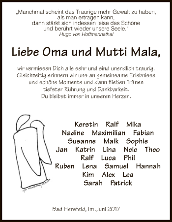 Todesanzeige von Mala  von Hersfeld
