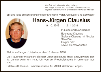 Todesanzeige von Hans-Jürgen Clausius von Hersfeld