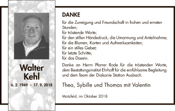 Todesanzeige von Walter Kehl von Hersfeld