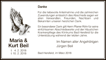 Todesanzeige von Maria und Kurt Beil von Hersfeld