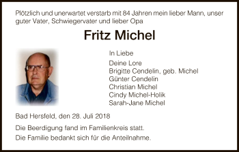 Todesanzeige von Fritz Michel von Hersfeld