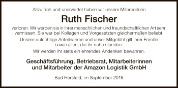 Todesanzeige von Ruth Fischer von Hersfeld