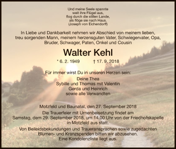 Todesanzeige von Walter Kehl von Hersfeld