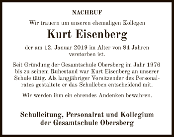 Todesanzeige von Kurt Eisenberg von Hersfeld