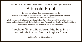 Todesanzeige von Albrecht Ernst von Hersfeld