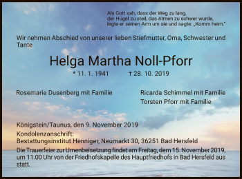 Todesanzeige von Helga Martha Noll-Pforr von Hersfeld