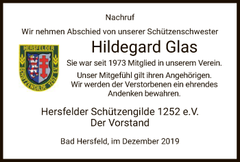 Todesanzeige von Hildegard Glas von Hersfeld