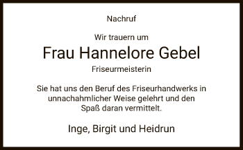 Todesanzeige von Hannelore Gebel von Hersfeld