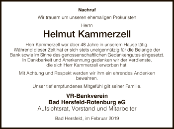 Todesanzeige von Helmut Kammerzell von Hersfeld