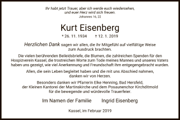 Todesanzeige von Kurt Eisenberg von Hersfeld
