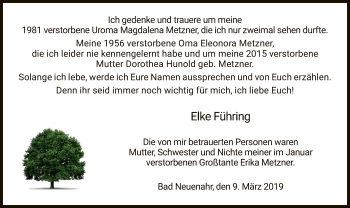 Todesanzeige von Erika Metzner von Hersfeld