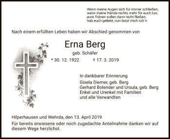 Todesanzeige von Erna Berg von Hersfeld