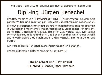 Todesanzeige von Jürgen Henschel von Hersfeld