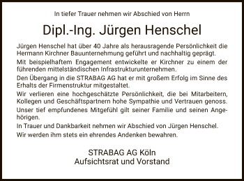 Todesanzeige von Jürgen Henschel von Hersfeld
