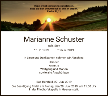 Todesanzeige von Marianne Schuster von Hersfeld
