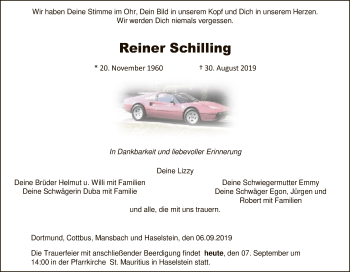 Todesanzeige von Reiner Schilling von Hersfeld