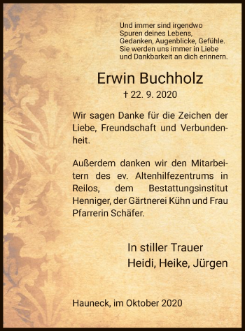 Todesanzeige von Erwin Buchholz von HZ