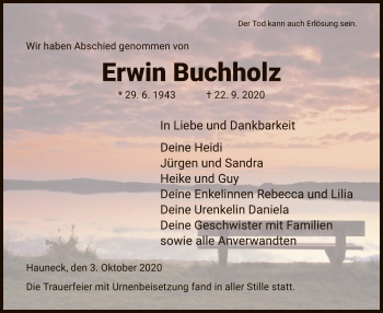 Todesanzeige von Erwin Buchholz von HZ