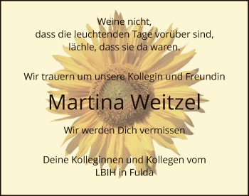 Todesanzeige von Martina Weitzel von HZ