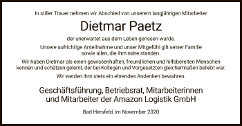 Todesanzeige von Dietmar Paetz von HZ