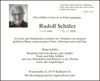 Todesanzeige von Rudolf Schäfer von HZ
