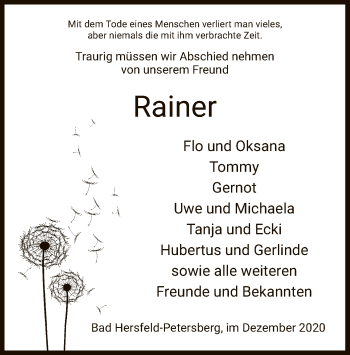 Todesanzeige von Rainer  von HZ