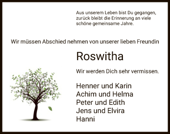 Todesanzeige von Roswitha Weimar von HZ