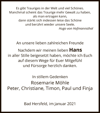 Todesanzeige von Hans  von HZ