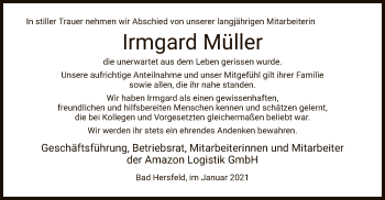 Todesanzeige von Irmgard Müller von HZ