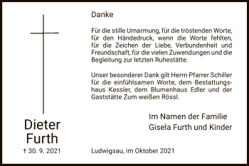 Todesanzeige von Dieter Furth von HZ