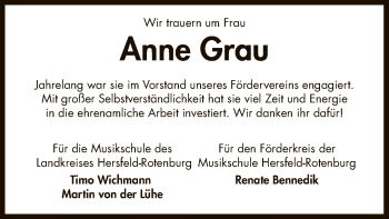 Todesanzeige von Anne Grau von HZ