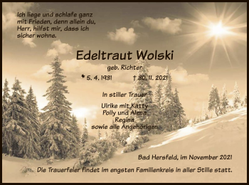 Todesanzeige von Edeltraut Wolski von HZ
