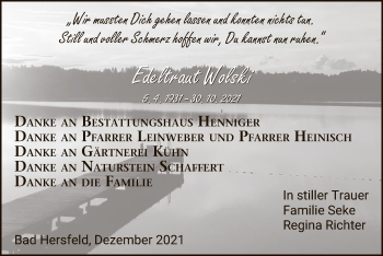 Todesanzeige von Edeltraut Wolski von HZ