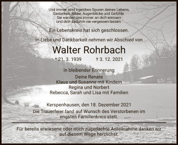Todesanzeige von Walter Rohrbach von HZ