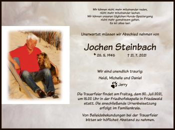 Todesanzeige von Jochen Steinbach von HZ