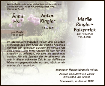 Todesanzeige von Änne, Anton und Marlis  von HZ